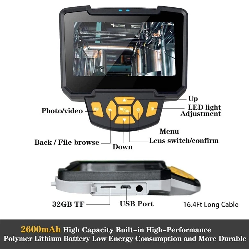 Borescope Inspection Camera,Dual Lens Endoscope Camera with Light,4.3'' IPS Screen,1080P HD Inspection Camera,IP67 Waterproof Pl