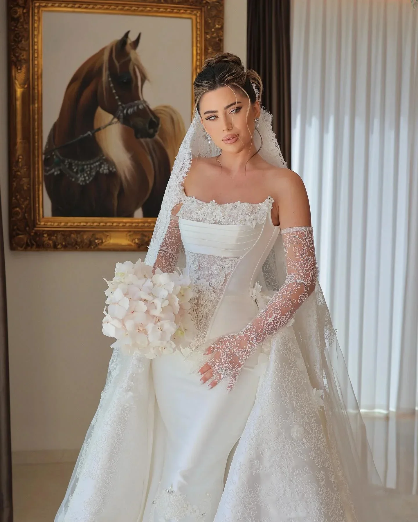 Customized 2026 Elegant White Mermaid 3D Decal Bead Women's Wedding Dress Sexy Exposed Suspender Detachable Skirt Bridal Gown