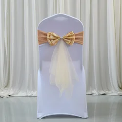 Pink/Lake Blue/Gold Ribbon Chair Back Flower Wedding Banquet Decoration Chair Bow Back Gauze Elastic Tie Free Chair Ribbon