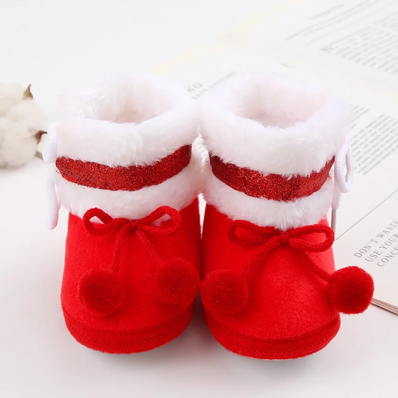 Baby Autumn Winter Boots Baby Girl Boys Winter Warm Shoes Solid Fashion Toddler Fuzzy Balls First Walkers Kid Shoes 0-18M