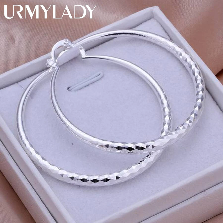 URMYLADY 925 Sterling Silver duży kolczyk kobiety dama 5cm koło najwyższej jakości moda ślubna piękne kobiety biżuteria