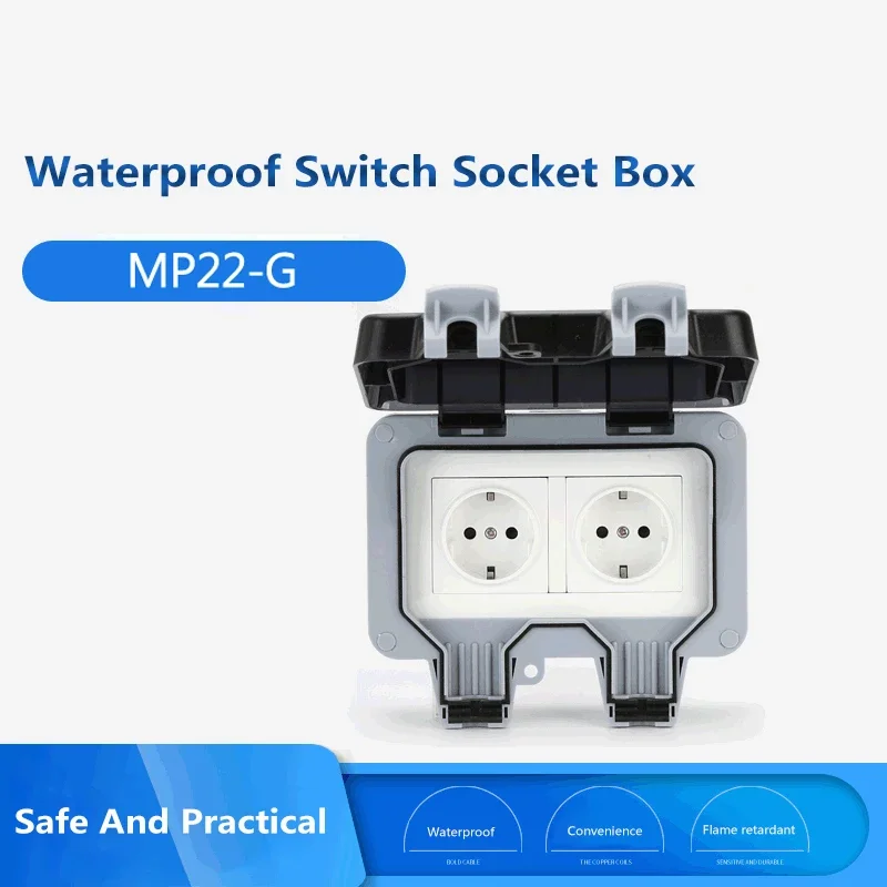 IP66 Weatherproof Switch Socket Box Outdoor Wall Power Socket 13A Double EU Standard Electrical Outlet Grounded AC110/220V