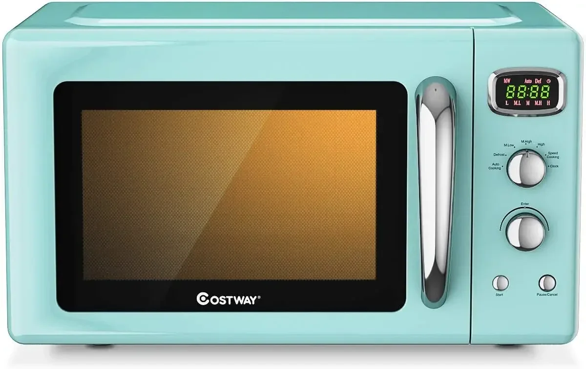 COSTWAY Retro Countertop Microwave Oven, 0.9Cu.ft, 900W Microwave Oven, with 5 Micro Power, Defrost & Auto Cooking Function