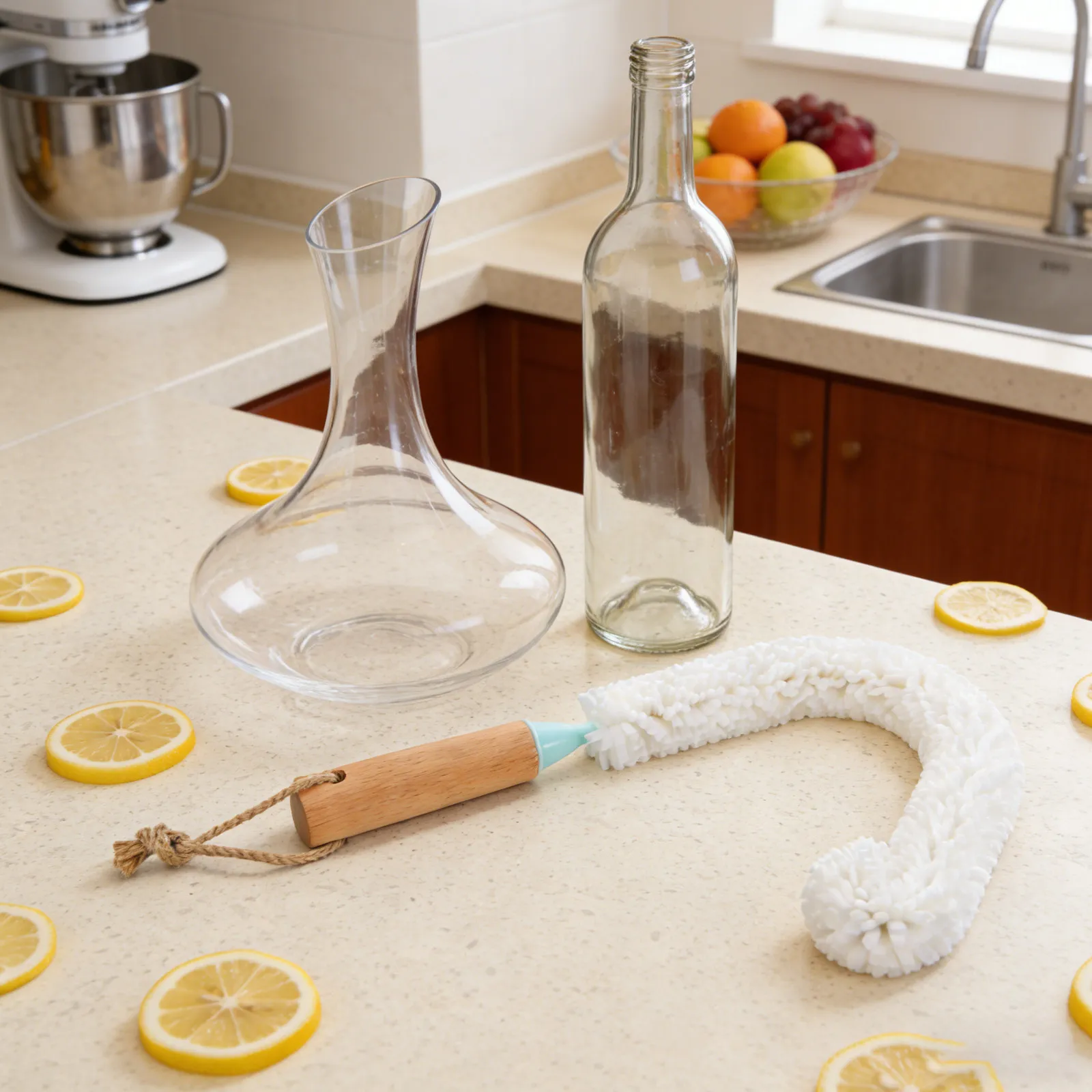 Long Flexible Decanter Cleaning Brush 46Cm Bamboo Handle Wine Goblet Vase Tumbler Glassware Cleaner Reusable Bottle Scourer