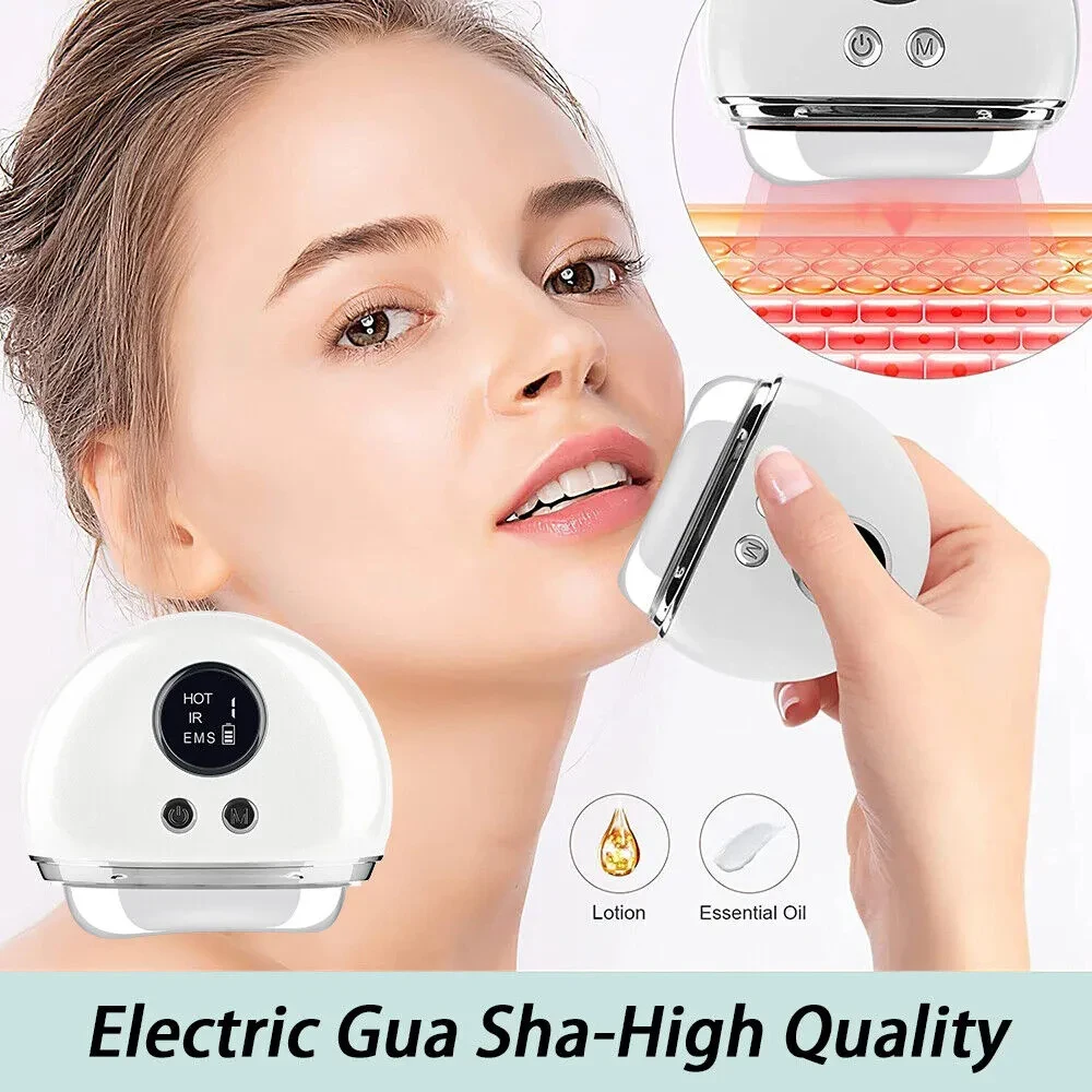 Microcurrent Heated Gua Sha Facial Tool Vibration Face Massager for Anti-Aging Improve Facial Contour Acupressure Skin Care Tool