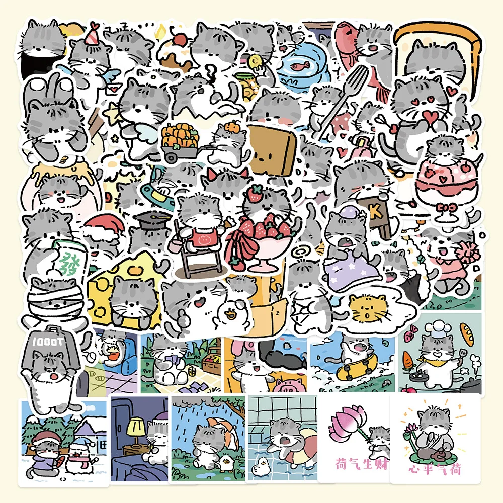 

60pcs Cartoon Kitten Diary Series Graffiti Stickers Suitable for Helmets Desktop Wall Decoration DIY Sticker Pack Wholesale