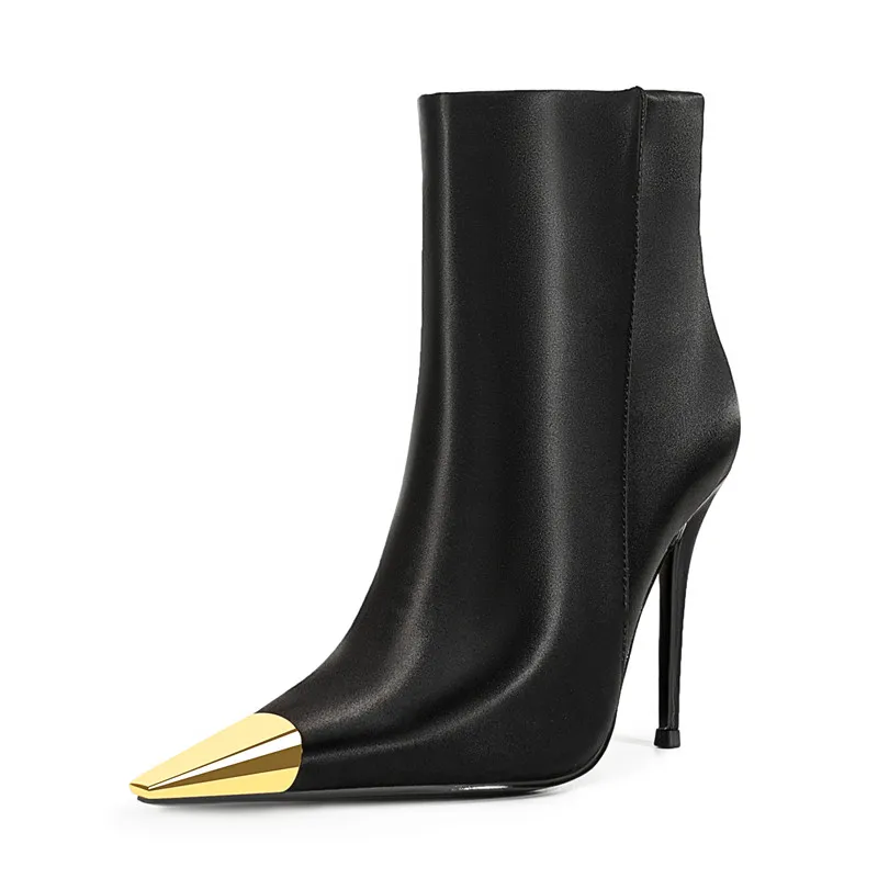 

MKKHOU Fashion Short Boots Women's New High Quality Handmade Custom Boots Metal Head High Heel Boots Modern Ankle Boots