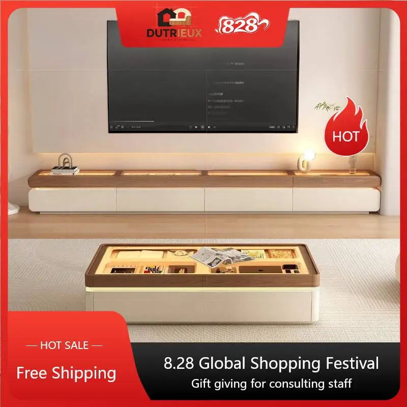 Beige Storage Drawers Tv Cabinet Light Minimalist Luxury Apartments Tv Cabinet Living Room Fernseherschrank Furniture Home