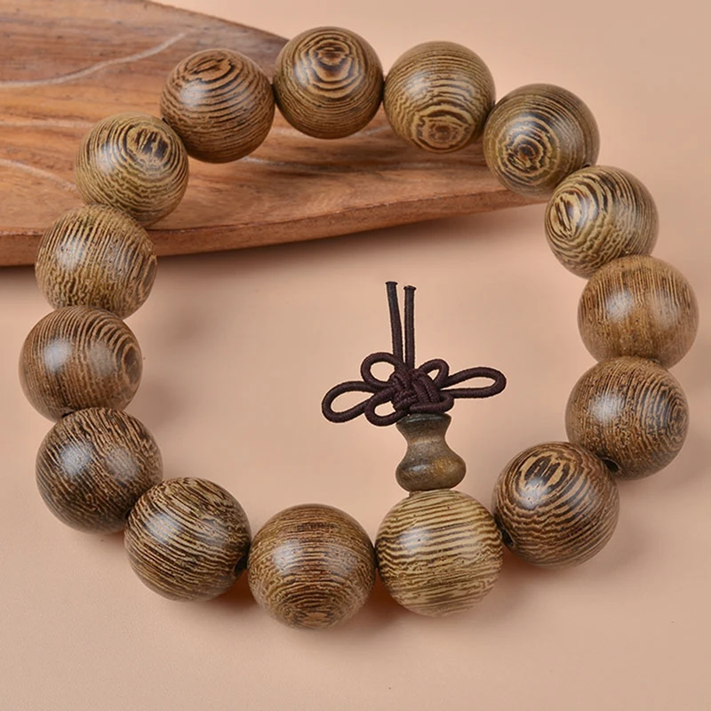 Natural Rosewood 15mm Real Natural Wooden Beads Bracelet Tibetan Buddhist Jewelry Men Women Meditation Prayer Beads