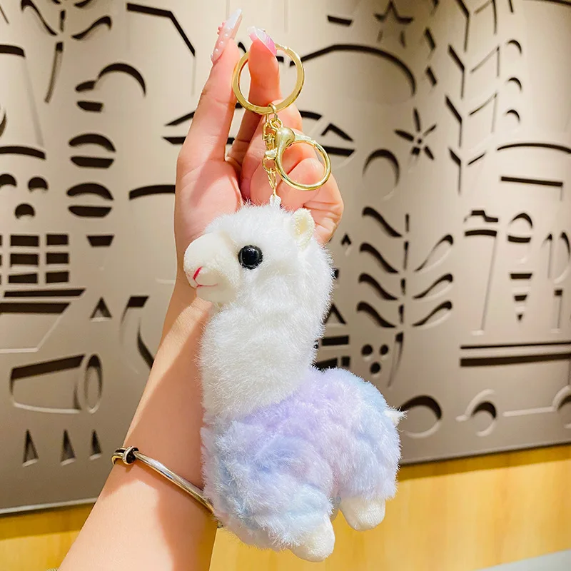 Cartoon Kawaii Colorful Alpaca Plush Doll Keychain Pendant Creative Ins Small Fresh Fashion Cute Alpaca Doll Backpack Pendant