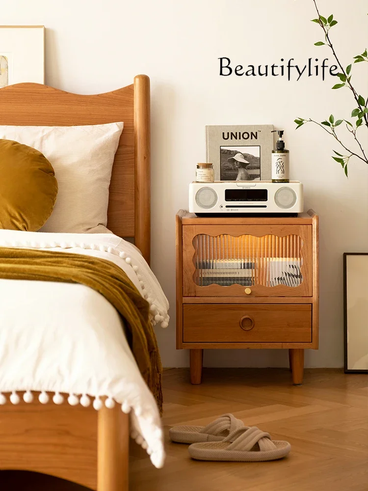

Nordic Solid Wood Bedside Cabinet Small Apartment Mid-Ancient Style Bedside Cabinet