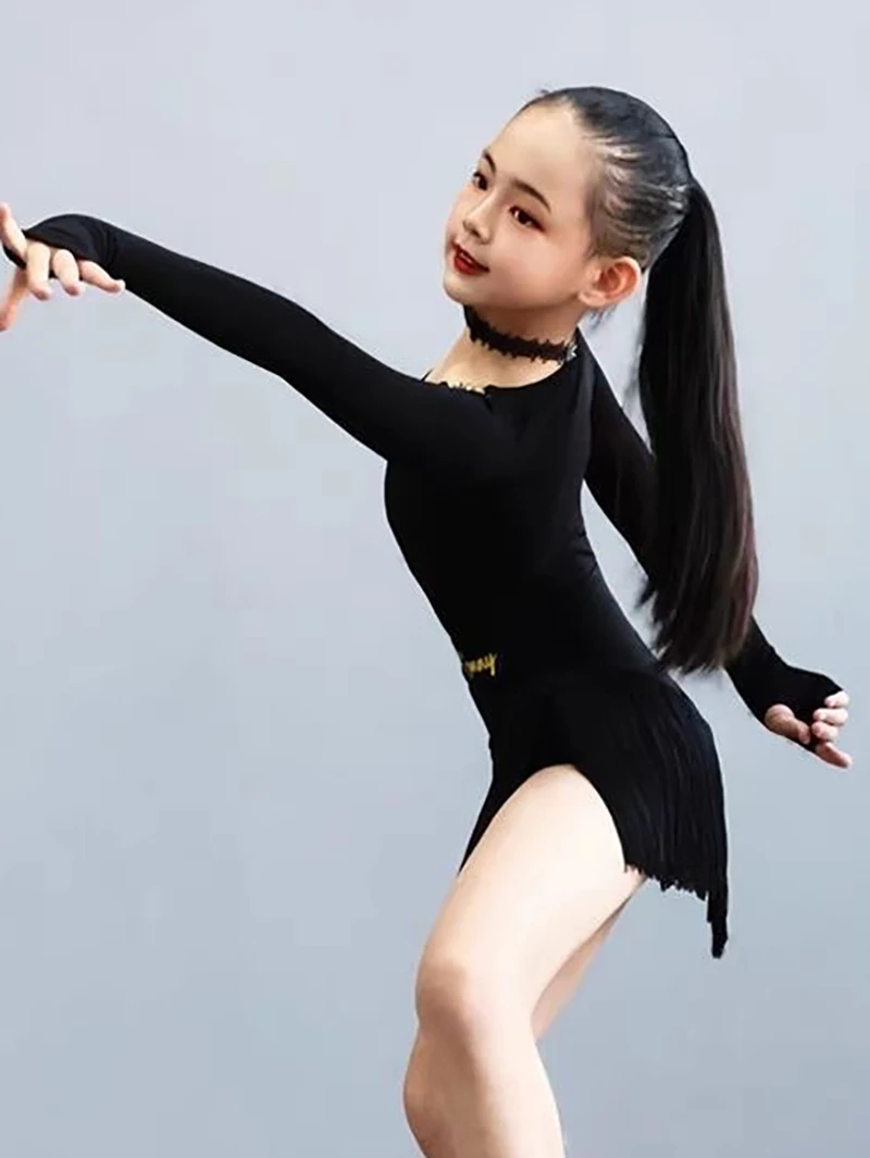 Uniforme da ballo latino per ragazze per bambini, abito da competizione in rete a maniche lunghe, abito diviso per donne, costumi da ballo per sala da ballo
