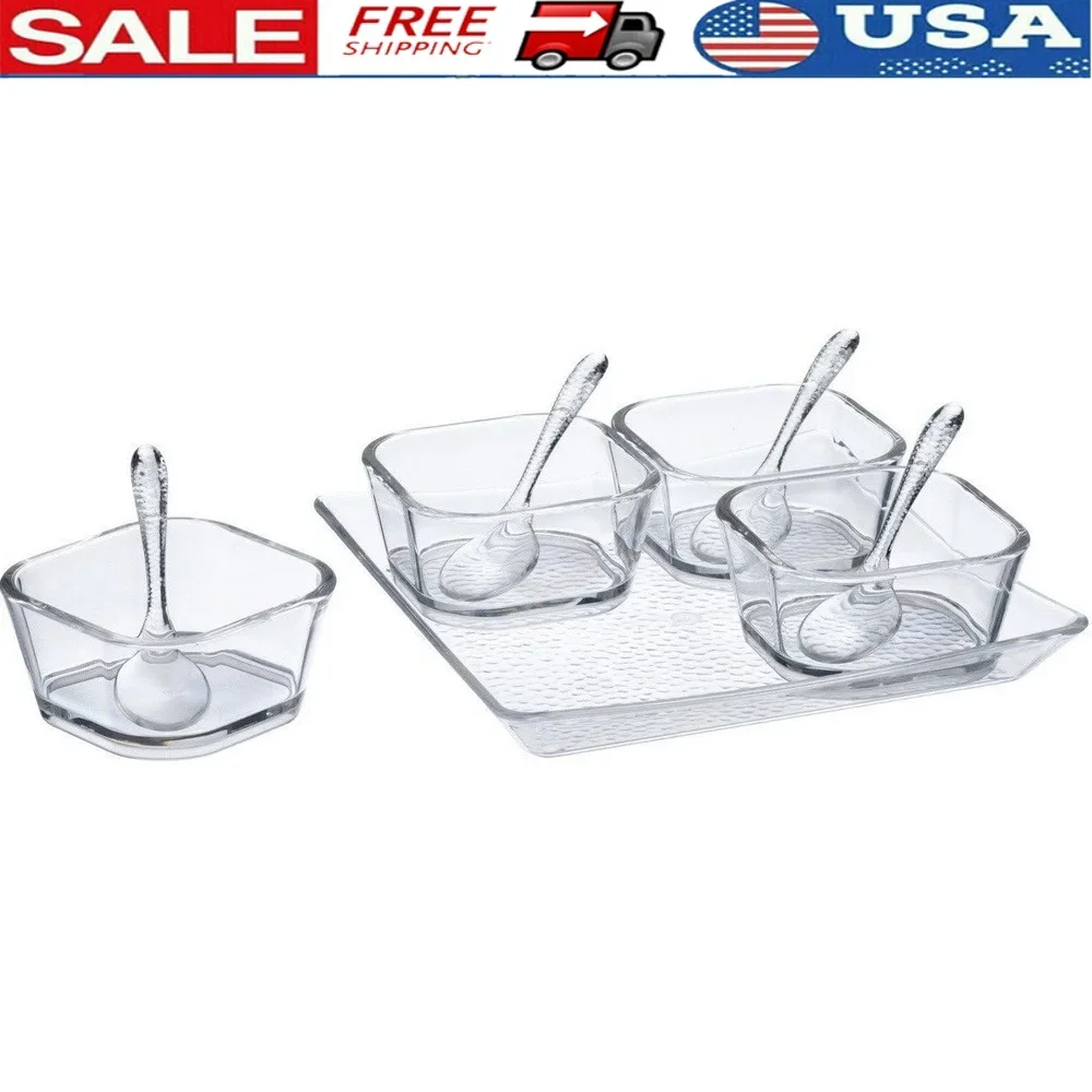 

Clear Acrylic Serving Set with Bowls and Spoons 9 Pieces Perfect Parties Events Home Dining Reusable Quality Kitchenware
