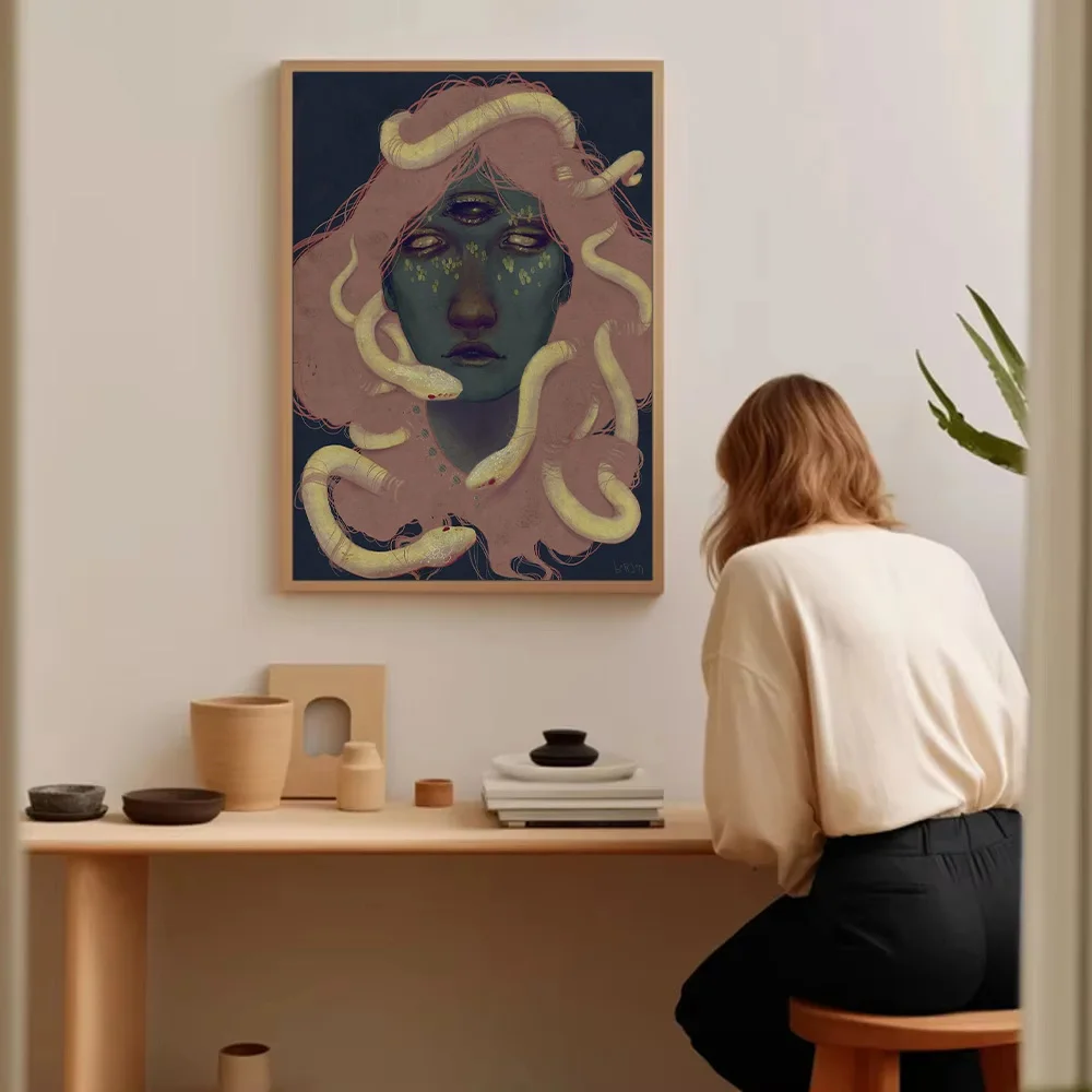 باطني الثعبان آلهة قماش جدار الفن القوطية الخيال ديكور ساحر الظلام ديكور فني للمنزل هدية فريدة من نوعها مخلوق باطني اللوحة #5