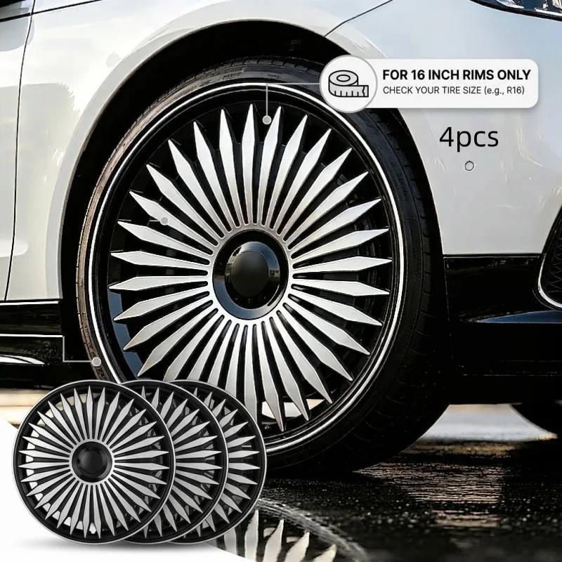 4Pcs 16 Inch Universal Car Wheel Covers Hubcaps Silver Black 16RR Replacement Auto Rim Caps Tire Accessories Exterior Trim Case