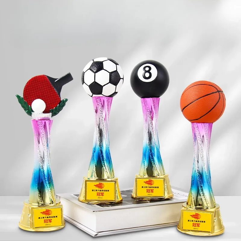 

New Resin Sports Trophies Colorful Pillars Basketball Football Games Painted Sports Events Competition Innovation Awards