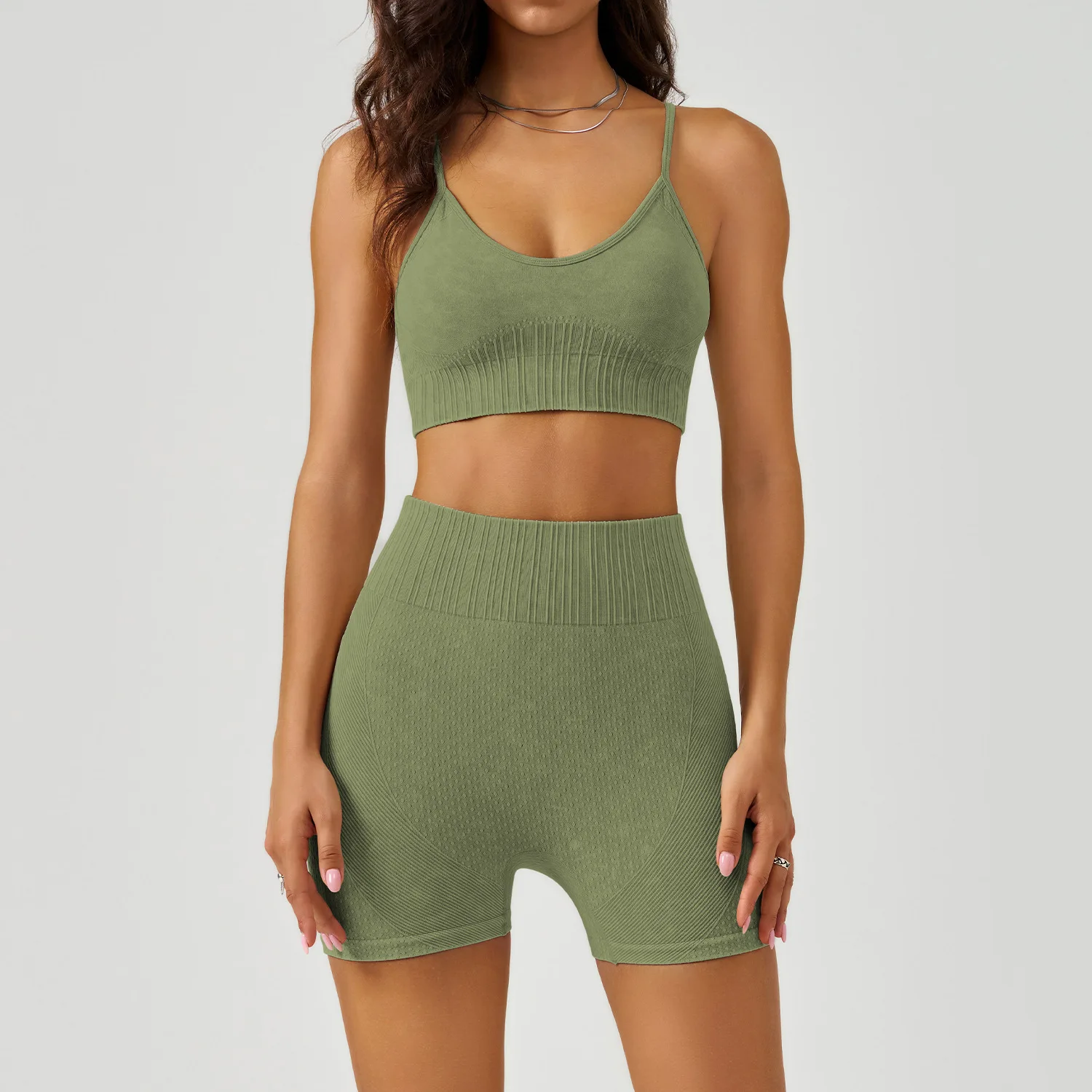 

Women High Waist Hip Lift Yoga Fitness Suit Sleeveless Slim Sports Bra+High Elastic Shorts Two Piece Quick Dry Shockproof Sets