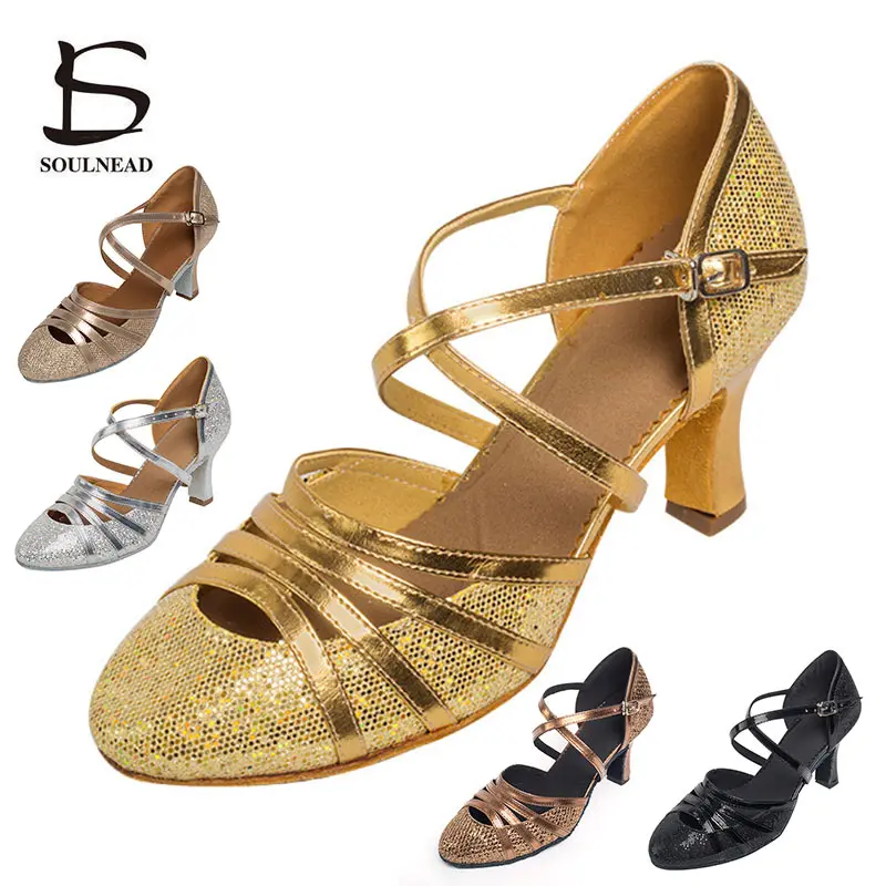 

Latin Dance Shoes For Women Salsa Tango Dance Shoes Glitter Closed Toe High Heeled 5cm 7cm Ballroom Dancing Shoes Female Sandals