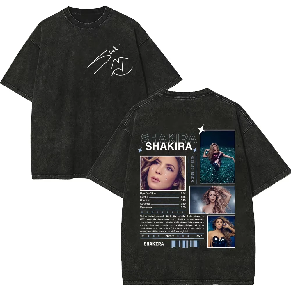 1pc Vintage Washed Shakira Las Mujeres Ya No Lloran World Tour 2026 Merch T-shirts Men Women Kids High Quality Fashion