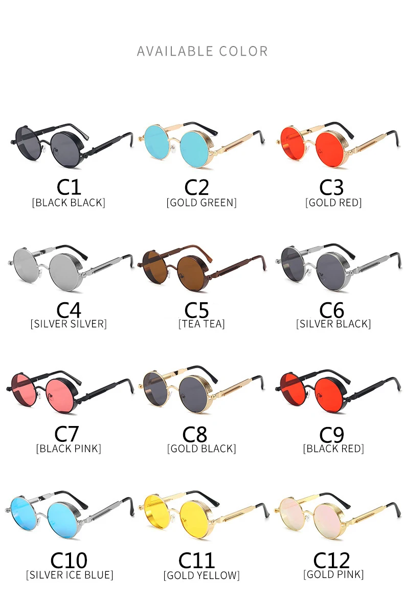 BOYSEEN 2025 Vintage Steampunk Sonnenbrille Frau Männer Runde Luxus Metall Retro Sonnenbrille Hiphop Stil Brillen UV400 – Detail 9