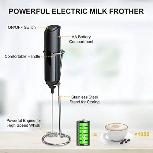 

Milk Frother Rechargeable Frother for Coffee Milk Foamer with Stainless Steel Whisk and , Whisk Drink Mixer for Coffee, Frappe