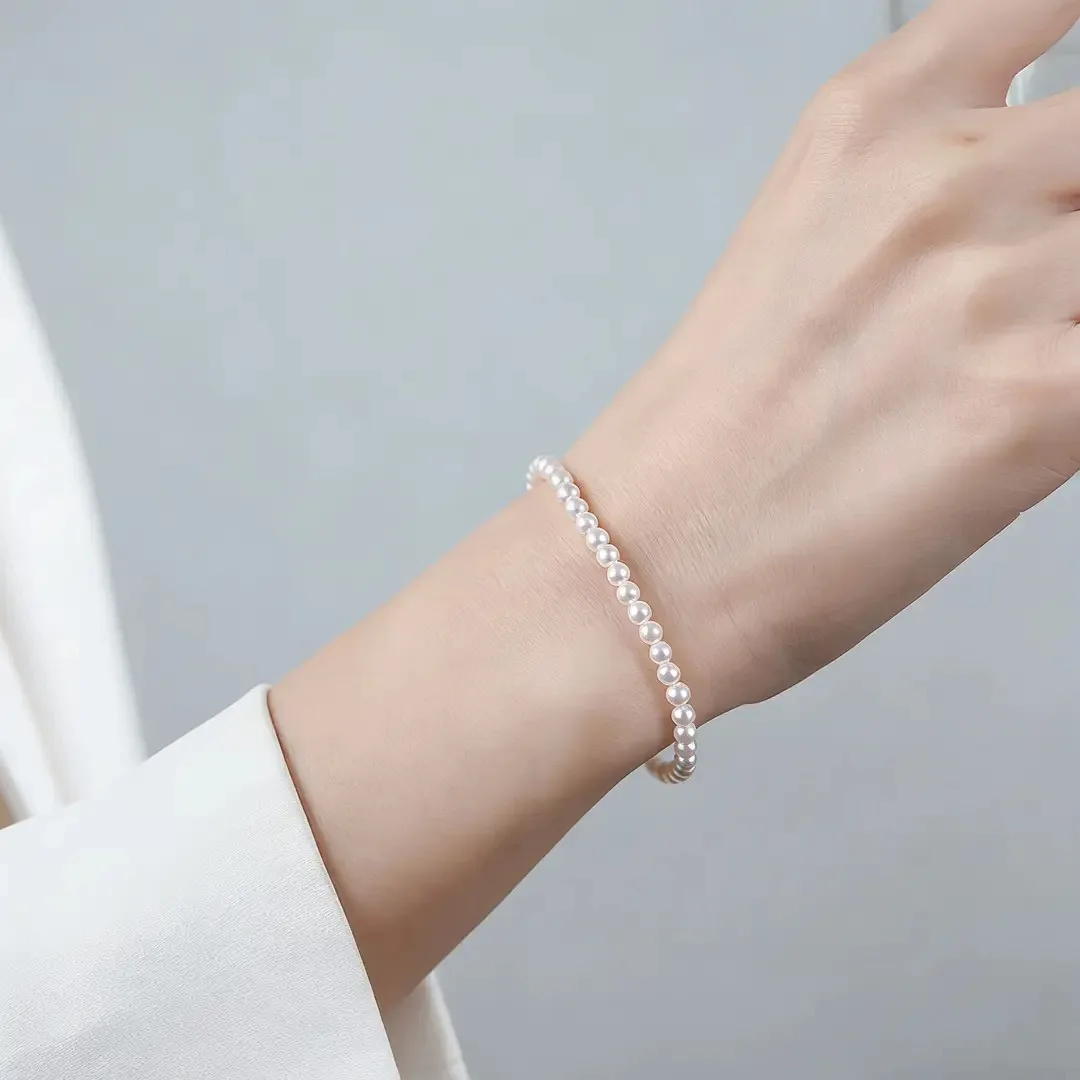 Tiny 4-5mm Natural Pearl Beaded Bracelet, Simple Elegant Light Luxury Hand Chain, Versatile Everyday Jewelry for Her Gift