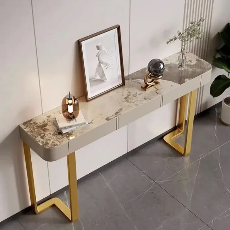 

Luxury Glossy Console Table For Hallway Living Room Slate Porch Side Table High-quality Drawer Cabinet Home Furniture 80/100/120