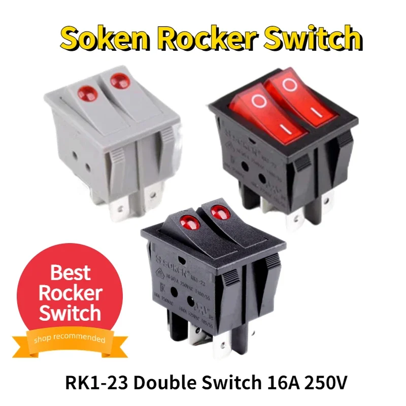 Uniteelec-Soken Red Spot Light DPST ON/Off  Boat Rocker Switch RK1-23(N) 6 Pins 16A/250V UL TUV List