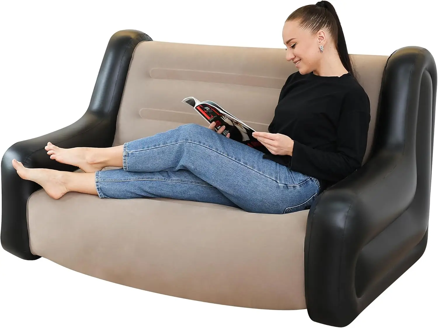 

Большое надувное кресло для отдыха, надувной диван-кресло для использования на улице и в помещении (черный+серый, двухместное кресло)