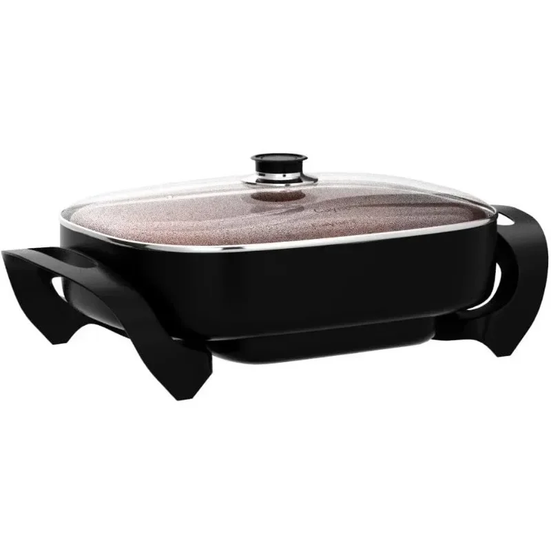 Caynel Professional Non-Stick Copper Electric Frying Pan Deep Pan with Tempered Glass Vented Lid, Upgraded Thermostat