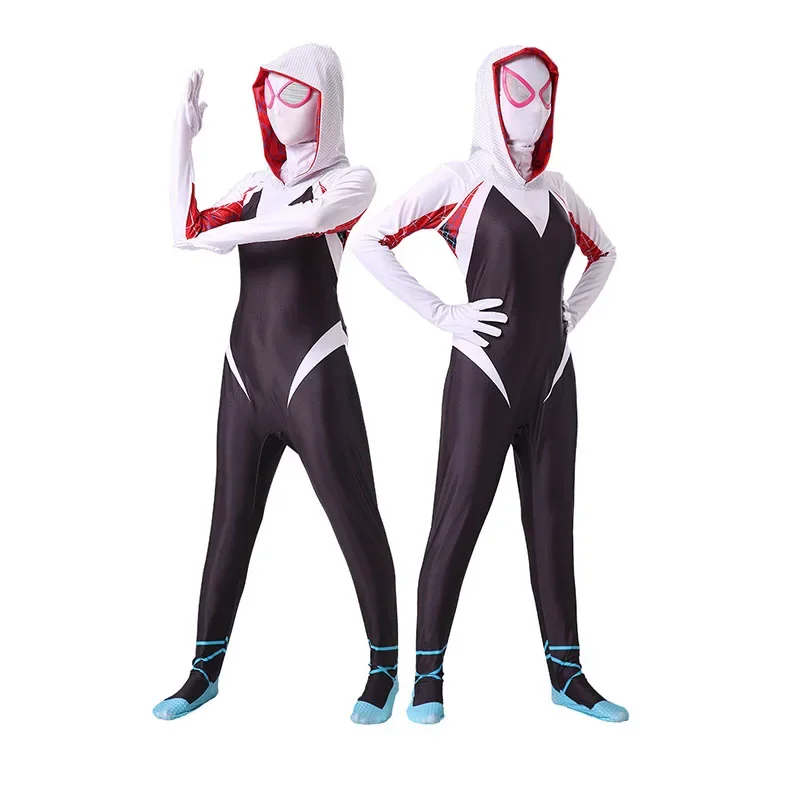 Sn60 Spiderman Gwen Stacy cosplay costumes for women girls Zentai 3D style bodysuit adult kids Halloween clothes knitsuit1 @ J $