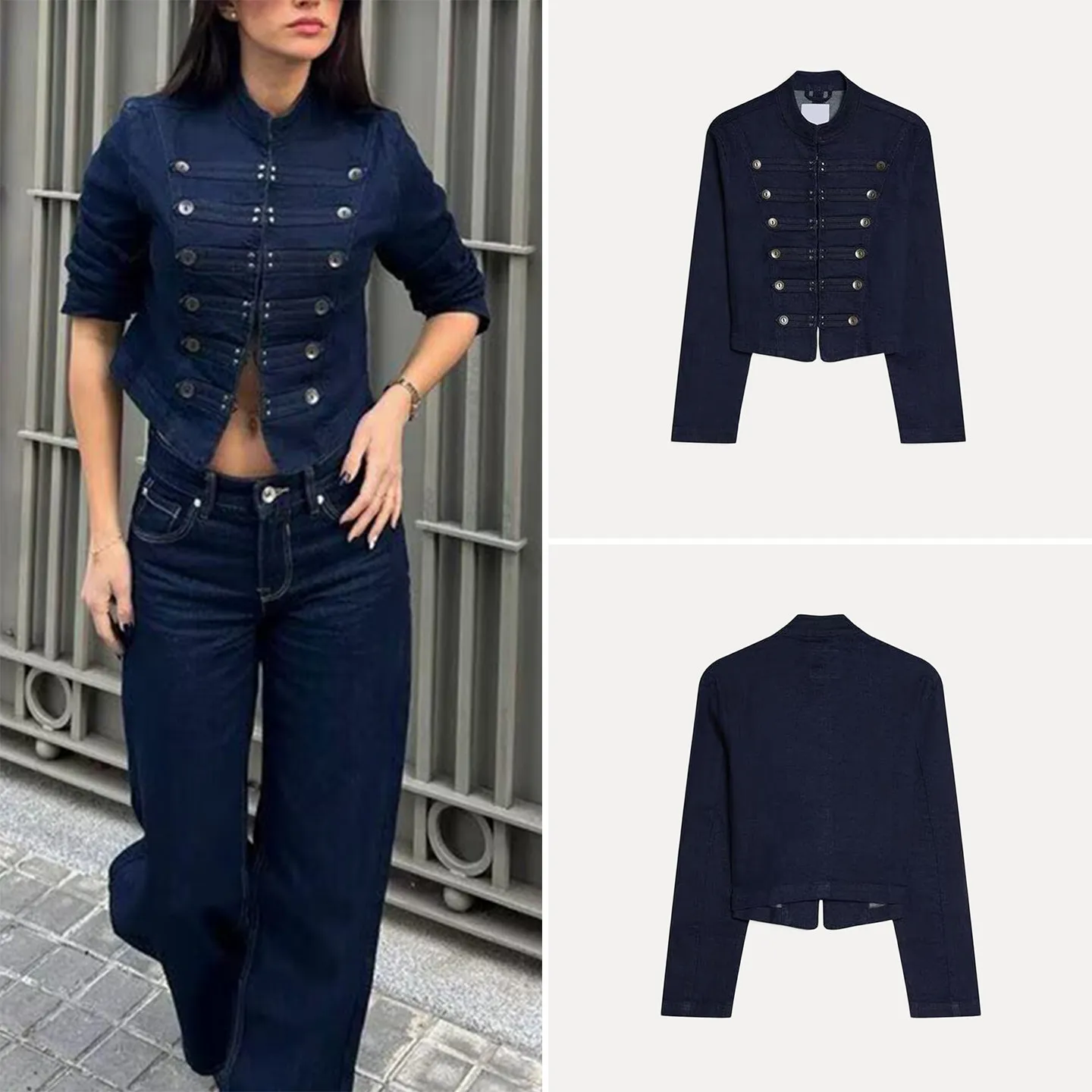 

Women's Slim Fit Denim Jacket 2026 Summer Season European Style Long Sleeve Short Coat with Button Decoration Versatile Trendy