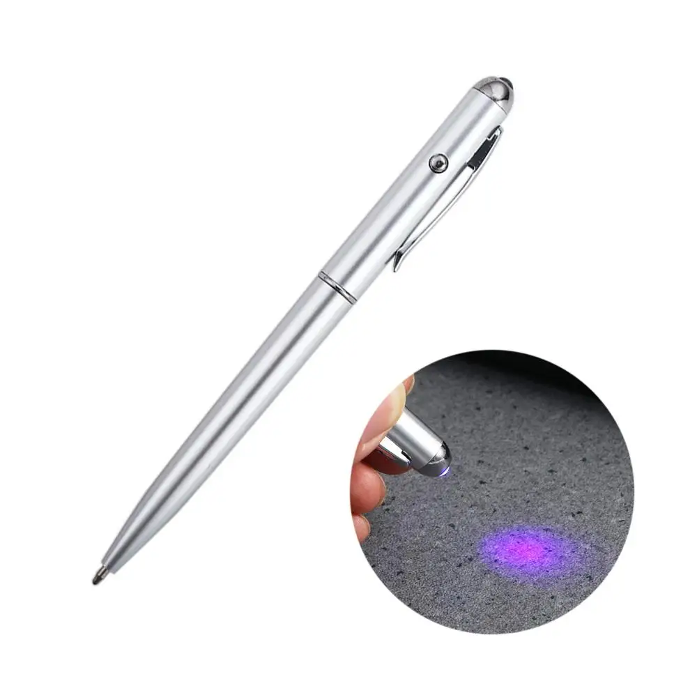 Creative Novelty Drawing Magic Writing Silver Plastic Material UV Light Pen Ballpoint Pens Invisible Ink Pen Magic Secret Pen