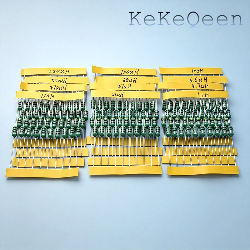 12*10PCS=120pcs 0410 Inductor Kit 1UH 4.7UH 6.8UH 10UH 22 47UH 68UH 100UH 220UH 330UH 470UH 1MH 1/2W Color Circle Coils Inductor