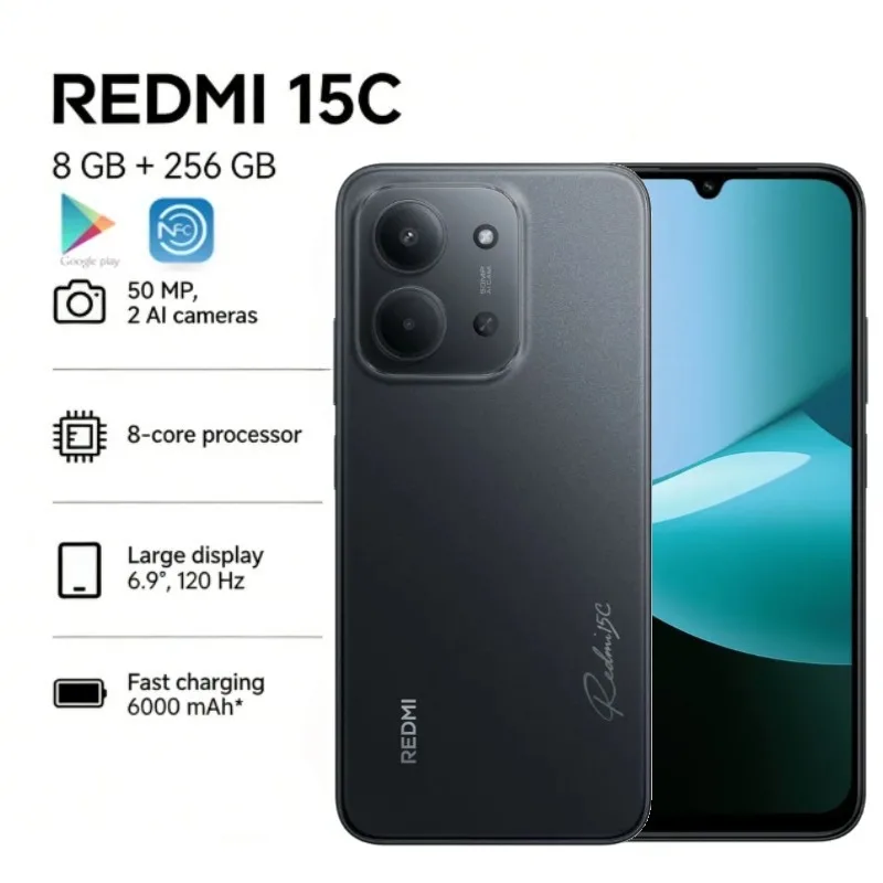 

2026 new Redmi 15C 5G 8+256GB Ultra-Slim Long-Lasting Smartphone Smart Camera Technology Mobile Phone