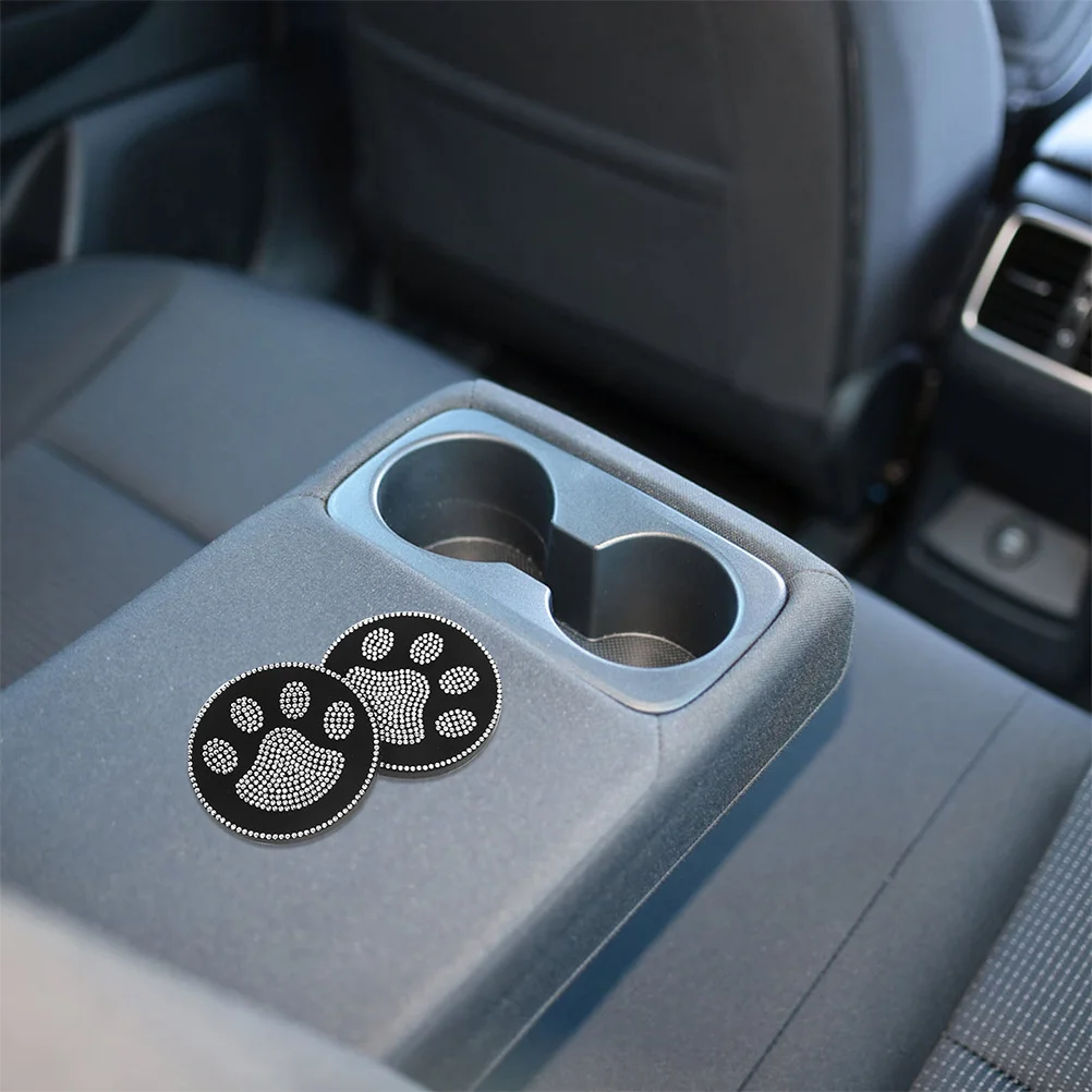 

4pcs Bling Console Coasters Rhinestone Cute Cartoon Non-Slip Drink Pads For Car Cup Holder Decor Women Dog Paw Car Coasters Set