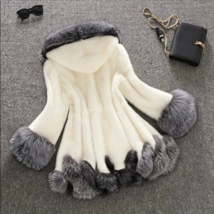 

2025 Women Loose Faux Fur Hooded Jacket Thick Autumn Winter Korean Maxi Coat Long Warm Parkas Y2k Button Furry Hood Outerwear