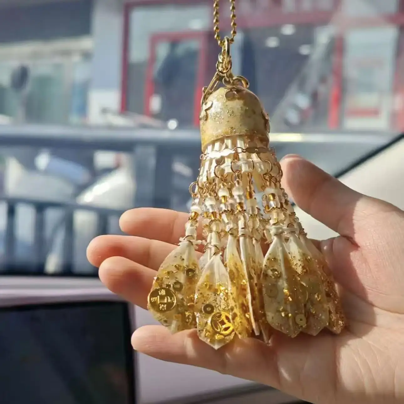 Gilt badminton wind chimes pendant, Fa Cai bag pendant, car pendant, New Year's gift, original handmade gift.