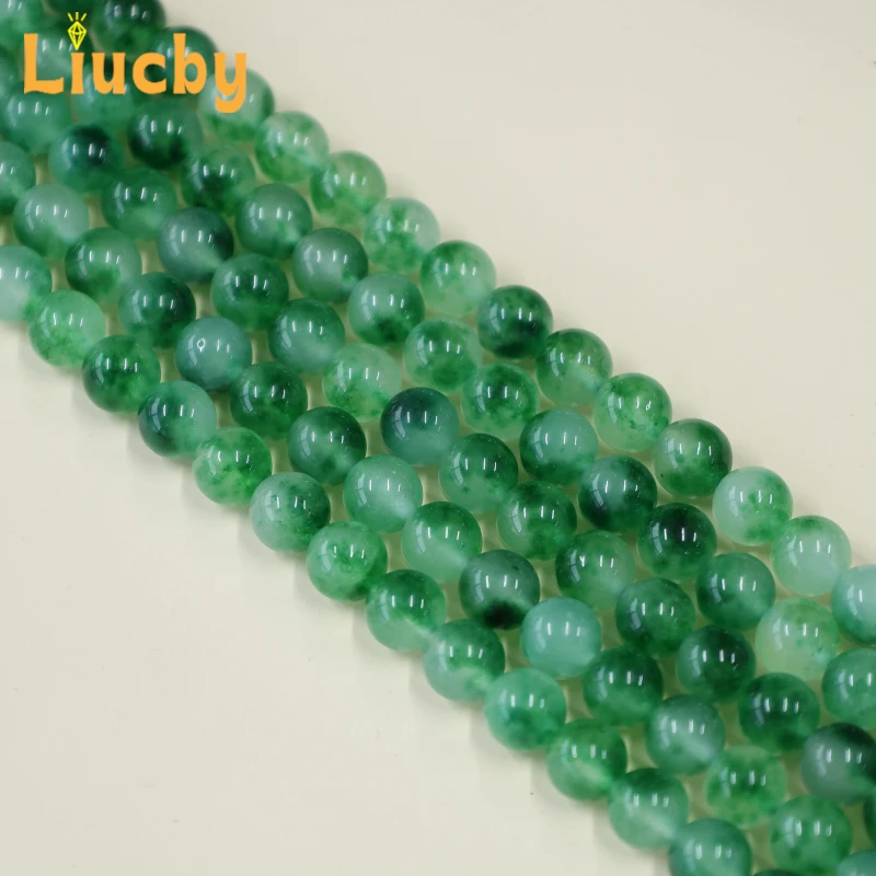 Grüne, schwebende Blumen-Jade-Perlen aus Naturstein, glatte Perlen für die Schmuckherstellung, DIY-Zubehör, Schlüsselanhänger, 15'' Strang, 6/8/10/12/14 mm – Detail 3