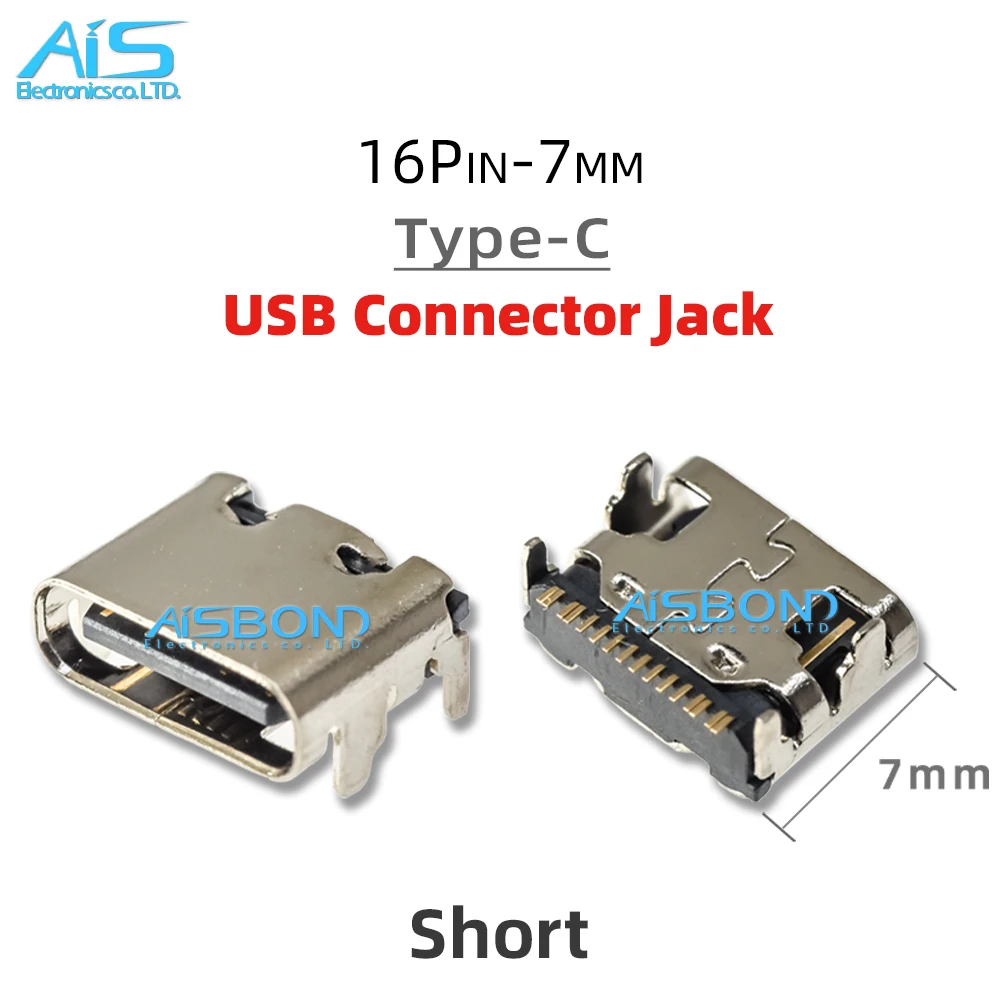 10Pcs Type-C 16Pins USB 3.1 SMT Socket Connector Type C Female Placement DIP For PCB Design DIY Tablet Phone Charging Port Jack