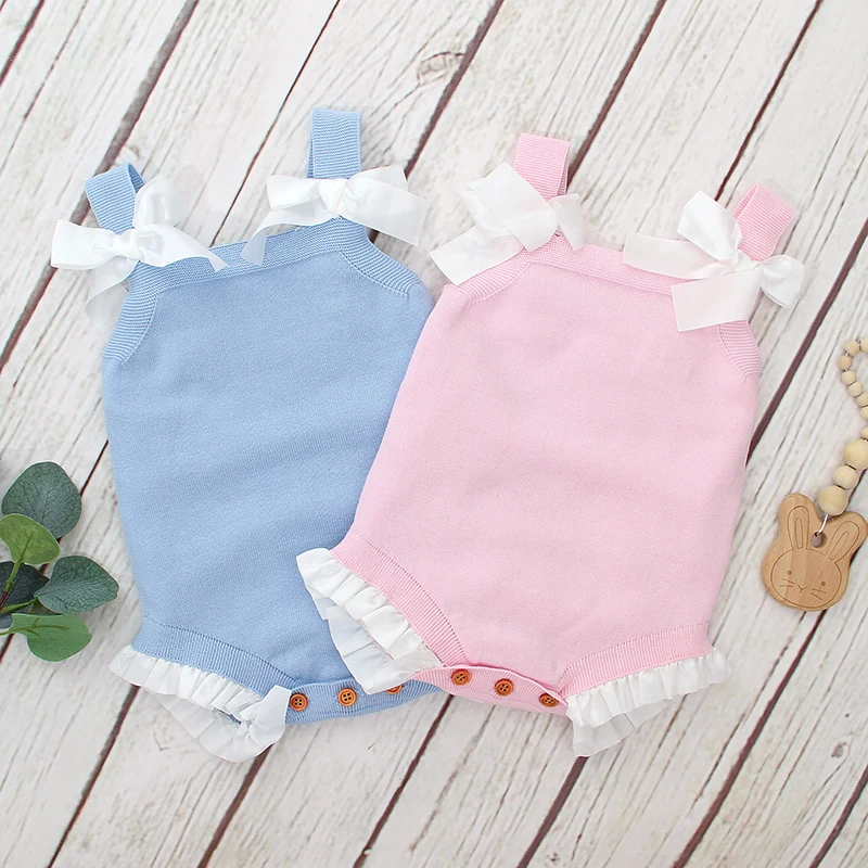 Baby Bodysuit Cotton Knitted Newborn Girl Jumpsuit Boy Overall Sleeveless 0-18M Child Infant Clothes Fashion Tie Summer Playsuit