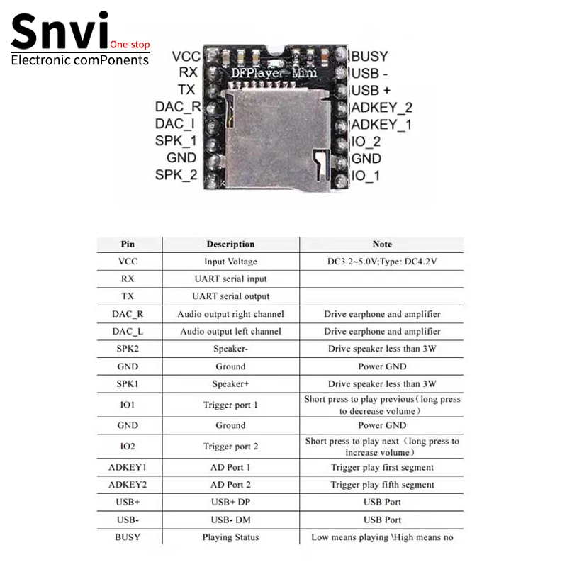 Snvi DFPlayer Mini MP3 Player Module V3.0 16P TF Card U Disk Mini MP3 DF Player Audio Voice Module Board