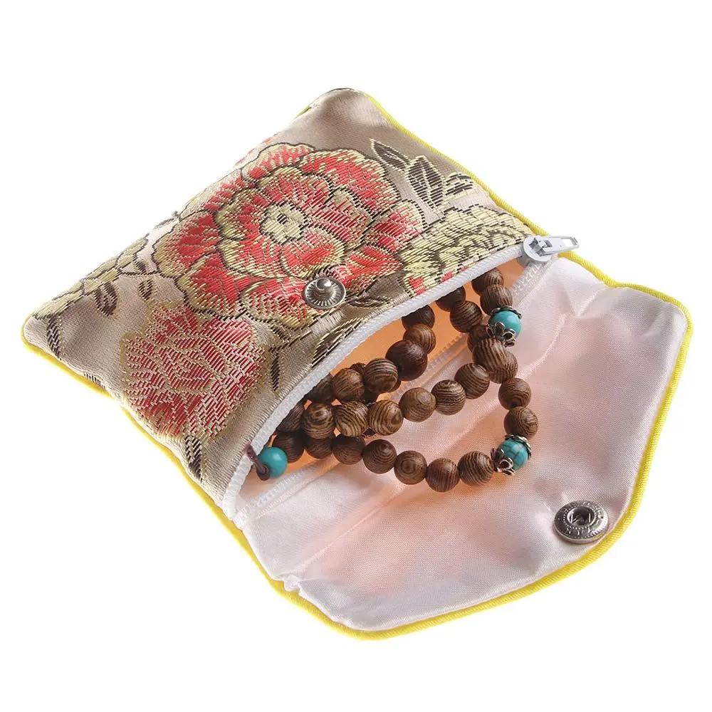 Purse Container Necklace Snap Zipper Floral Brocade Buckle Coin Purse Wallet Jewelery Bag Jewelery Storage Handbags