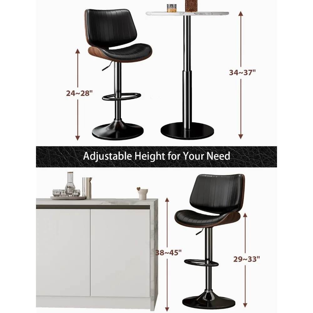 회전 바 의자 세트, 주방 카운터용 조절 가능한 Bentwood 바 의자, 등받이가 있는 현대적인 PU 가죽 덮개를 씌운 바 의자