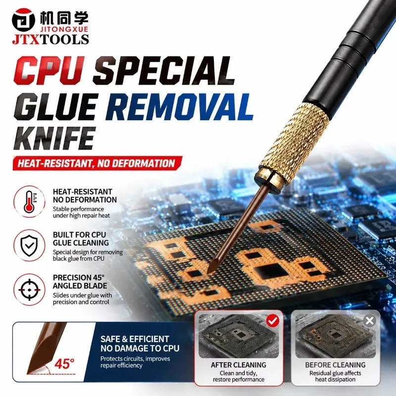 JTX CK-1 CPU Specific Glue Removal Blade Precision Beveled Tool Heat resistant non-deformable Built for CPU Black Glue Cleaning