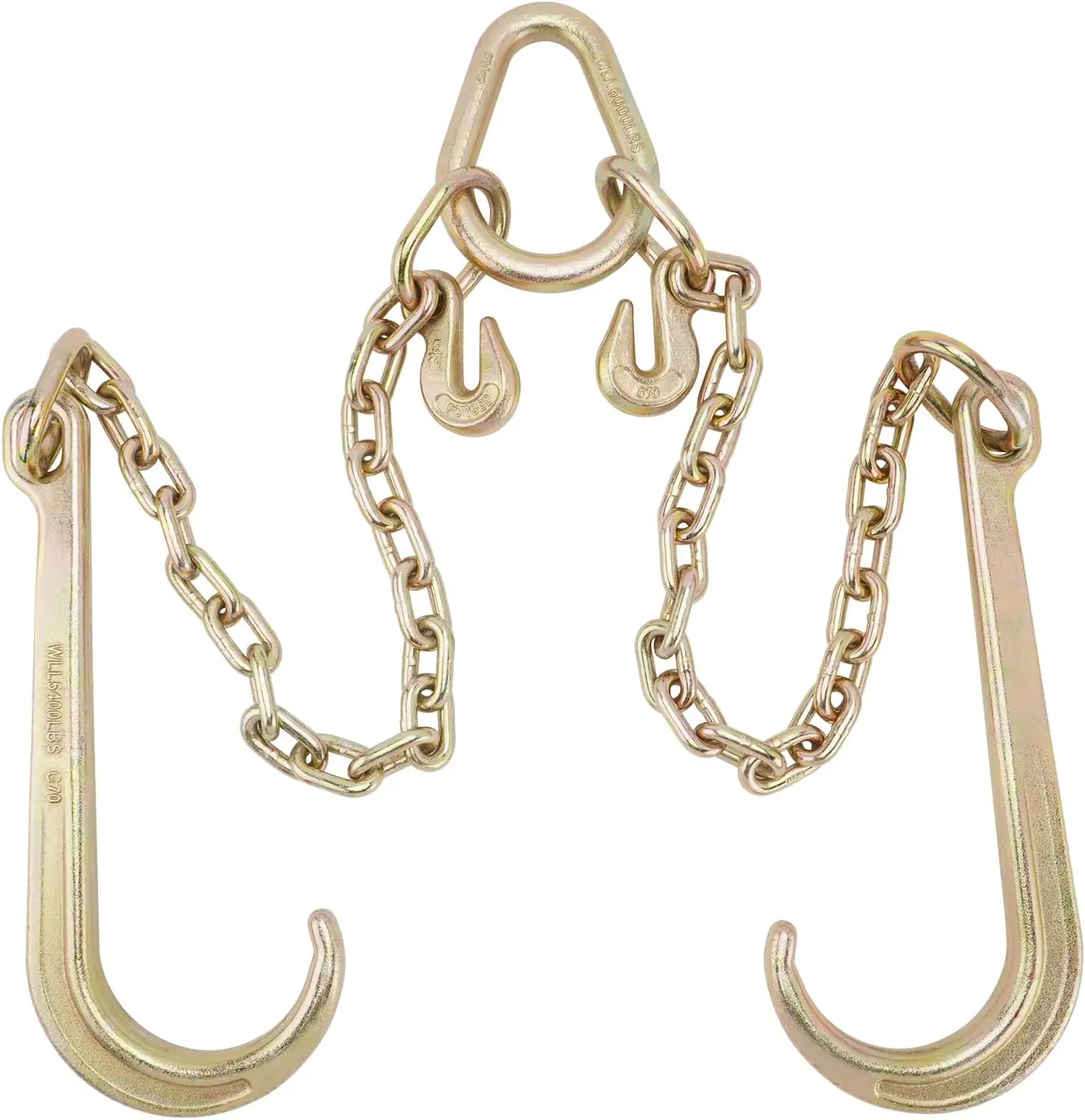 

G70 J Hook Tow Chain V Bridle with 15" J Hooks, 5/16'' Grab Hooks, 2ft Legs, Flatbed Truck Safety Chains 5,400 lbs