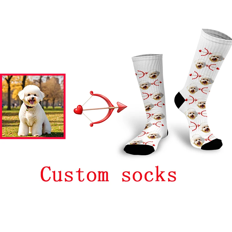 Romantic personal custom avatar printed socks men and women love arrow cotton stockings DIY design compression socks