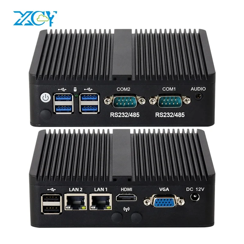 Bezwentylatorowy przemysłowy mini PC Celeron J6412 J4125 J1900 J2900 2x COM RS232/RS485 2x Ethernet WiFi 4G LTE Gniazdo SIM Windows Linux