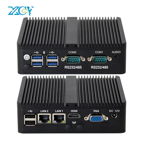 Mini PC IoT Industrial sin ventilador Intel Celeron J6412 J2900 J1900 2x COM RS232 RS485 2x Gigabit Ethernet compatible con WiFi 3G 4G SIM