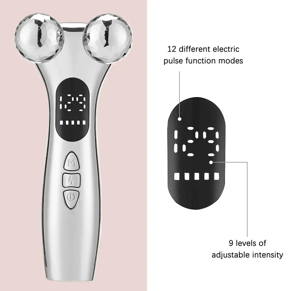 EMS Electric Facial Micro-current Beauty Instrument LED Display Face Lift 4D Roller Massager Skin Tighten Massage Beauty Devices